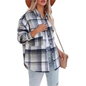 VICI Plaid Wool Blend Shacket Women Sz S Blue Oversized Grunge Cowgirl Gorpcore